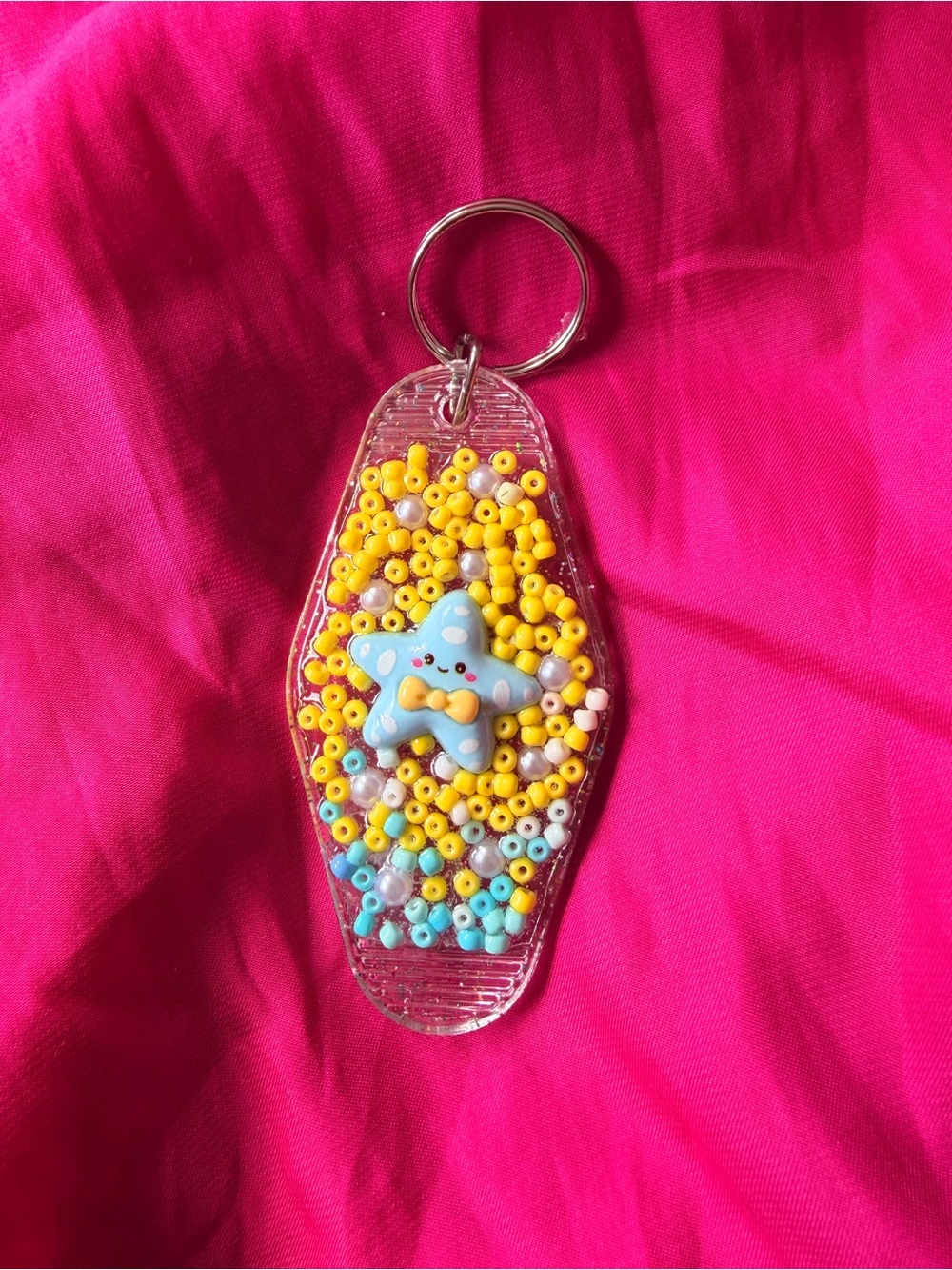 Kawaii Starfish Bead Keychain - Yellow & Light Blue
